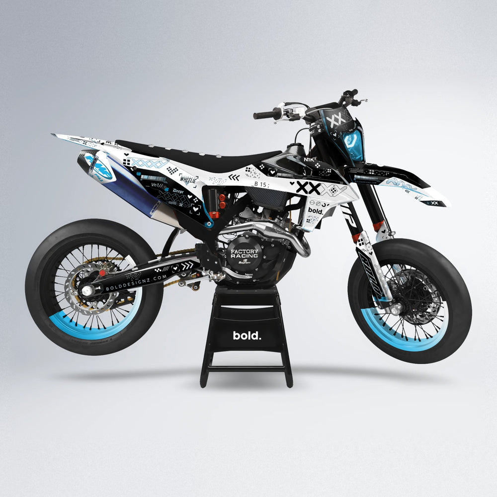 DATALOG supermoto graphics kit in Light Blue & White