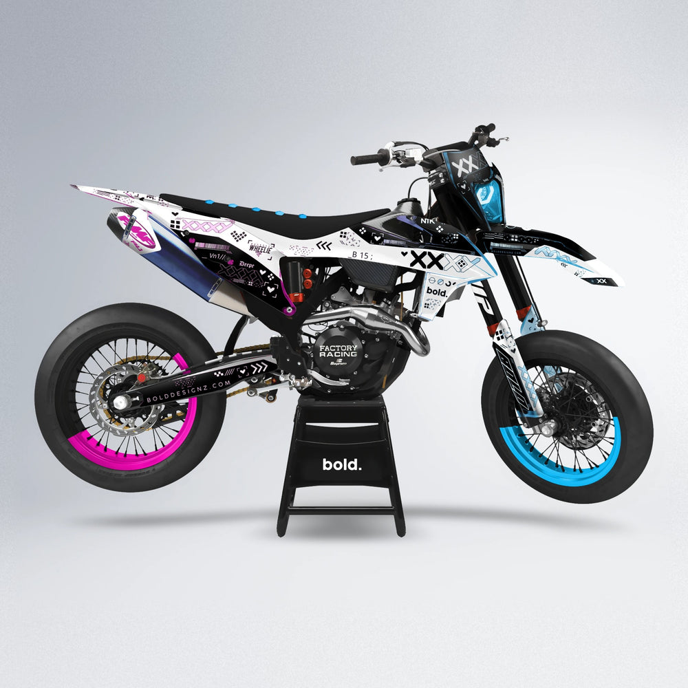 DATALOG supermoto graphics kit in Pink & Light Blue