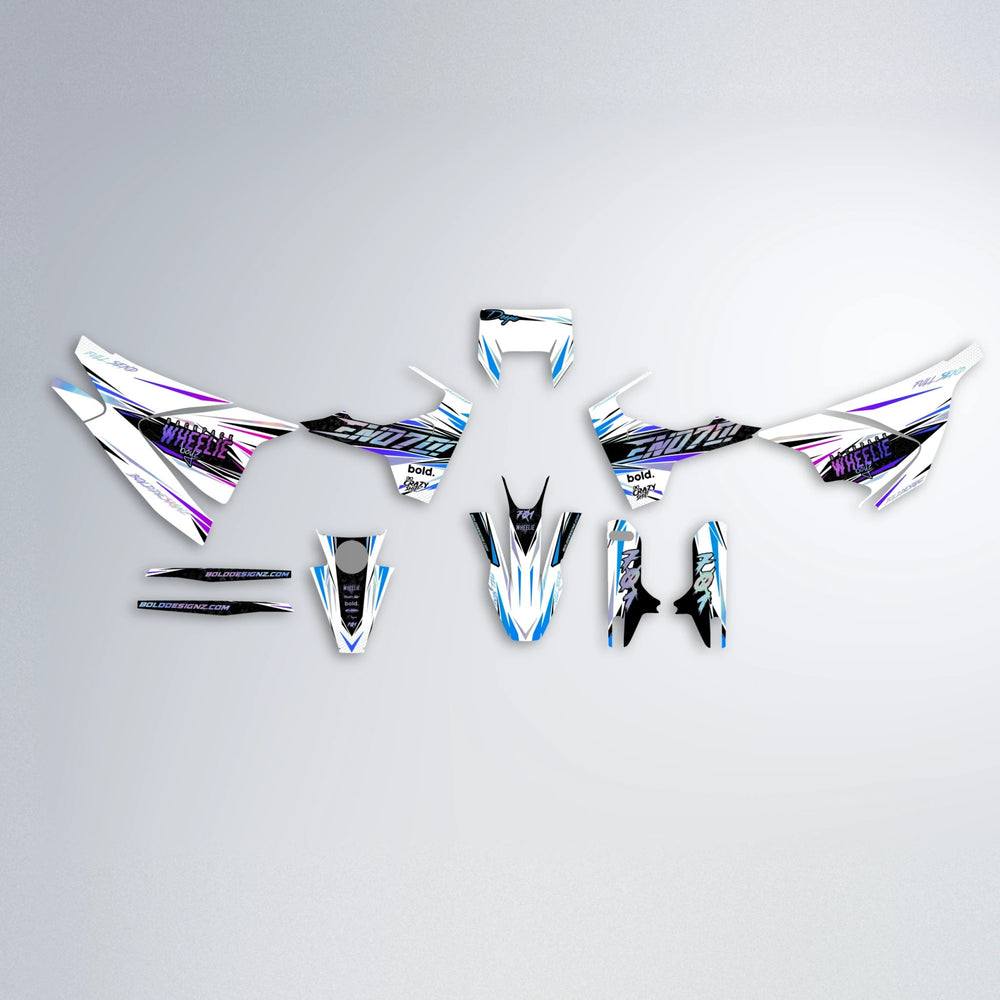 DEEPE Husqvarna 701 graphics kit parts layout in Blue Purple Fade