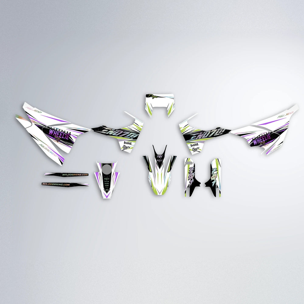 DEEPE Husqvarna 701 graphics kit parts layout in Purple & Yellow