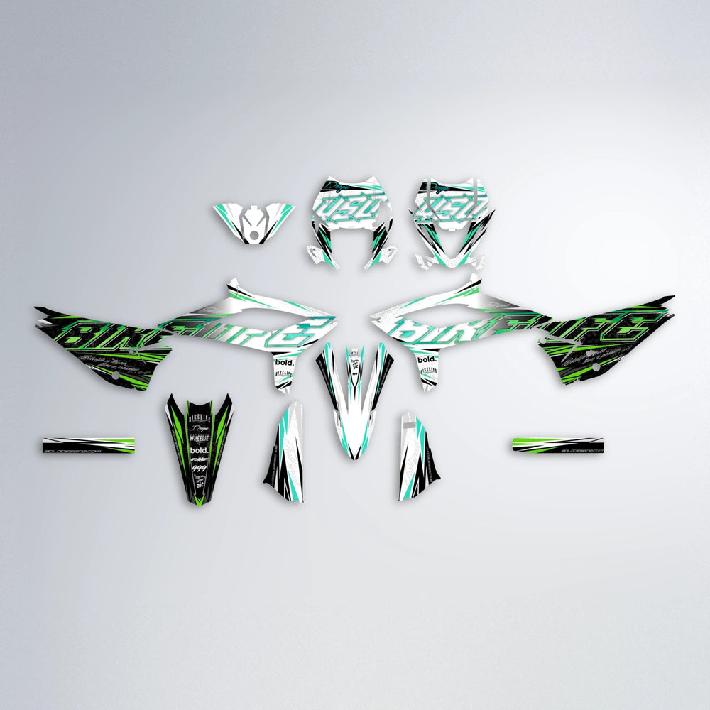 DEEPE V2 Beta graphics kit parts layout in Cyan & Green