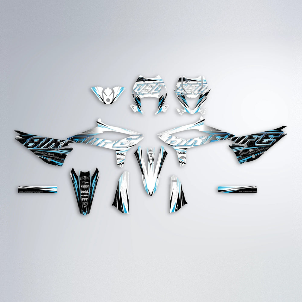 DEEPE V2 Beta graphics kit parts layout in Light Blue & White