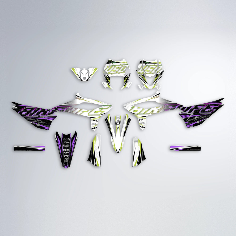 DEEPE V2 Beta graphics kit parts layout in Purple & Yellow