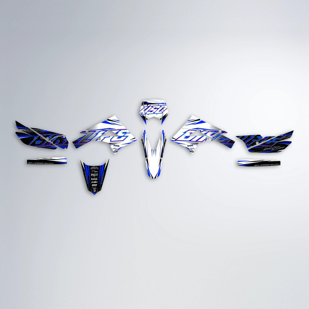 DEEPE V2 Derbi Senda graphics kit parts layout in Blue