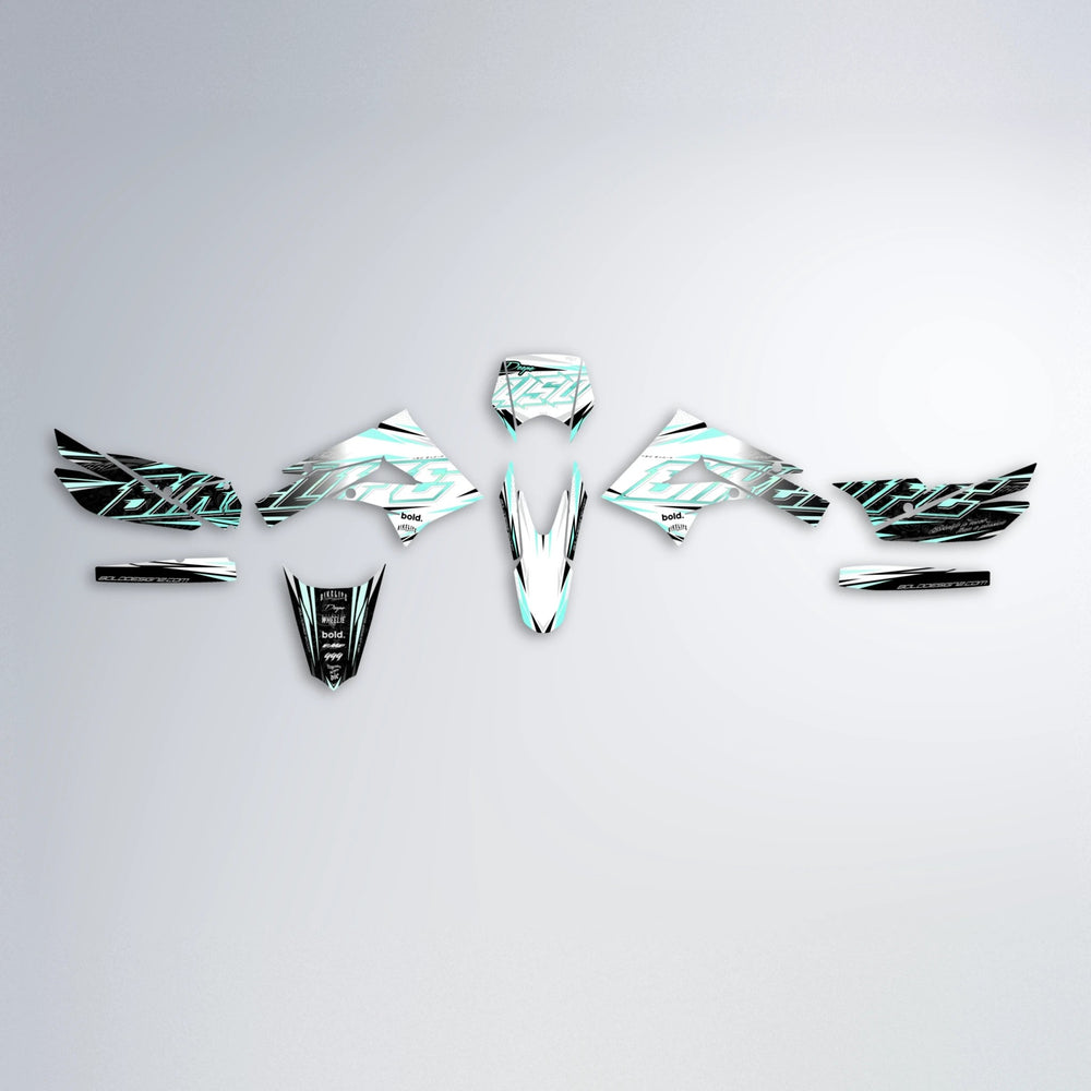 DEEPE V2 Derbi Senda graphics kit parts layout in Mint