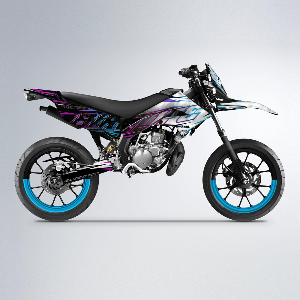 DEEPE V2 Derbi Senda supermoto graphics kit in Pink & Light Blue