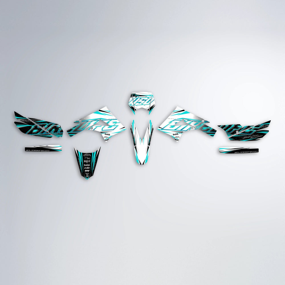DEEPE V2 Derbi Senda graphics kit parts layout in Teal