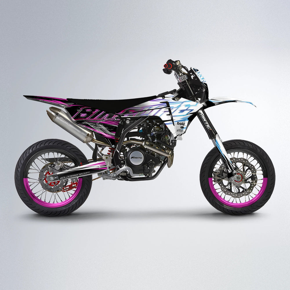 DEEPE V2 Fantic supermoto graphics kit in Pink & Light Blue