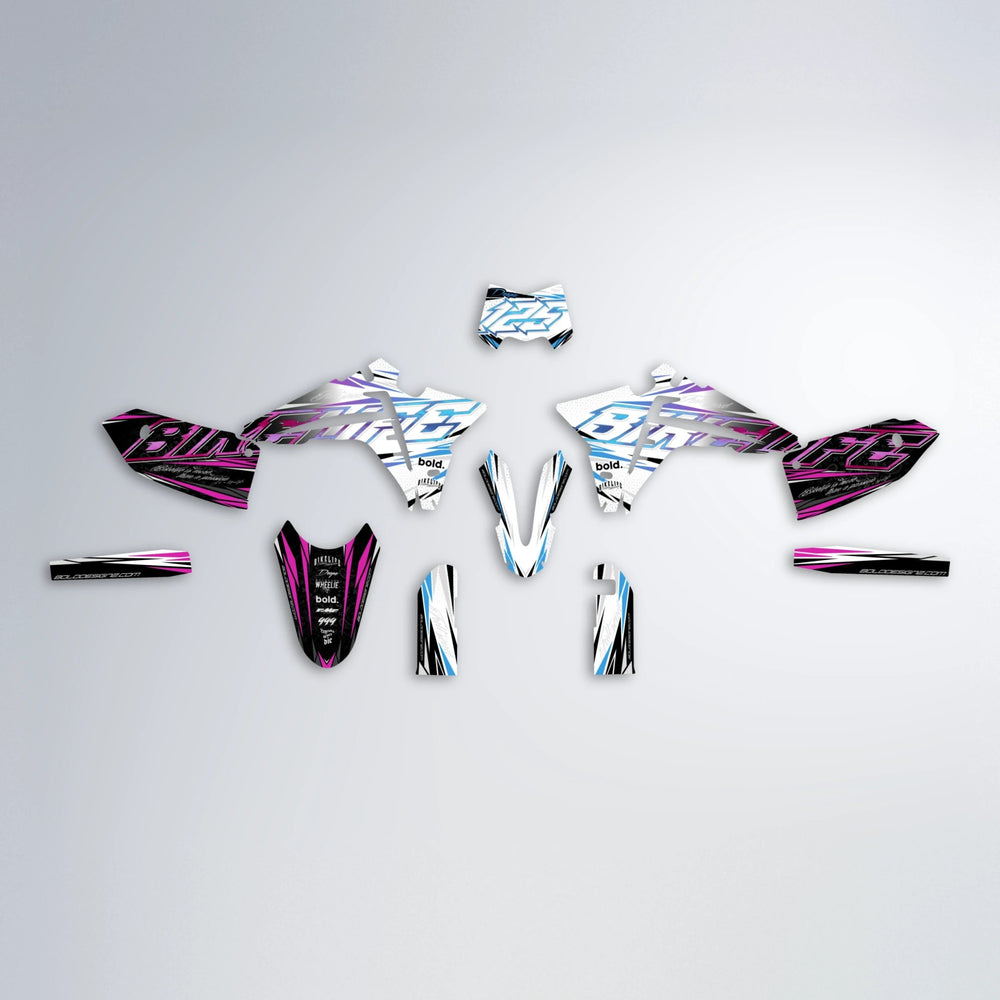 DEEPE V2 Fantic graphics kit parts layout in Pink & Light Blue