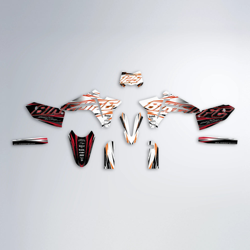 DEEPE V2 Fantic graphics kit parts layout in Red & Orange