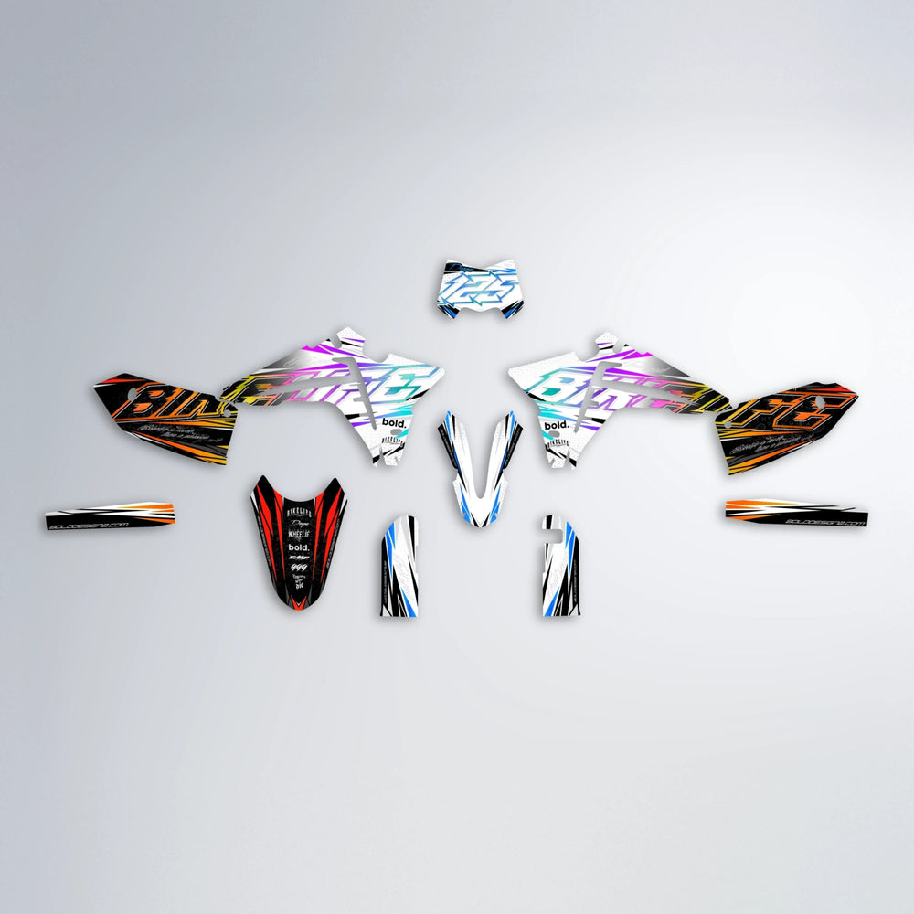 DEEPE V2 Fantic graphics kit parts layout in Sunset Fade