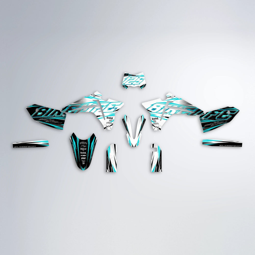 DEEPE V2 Fantic graphics kit parts layout in Teal