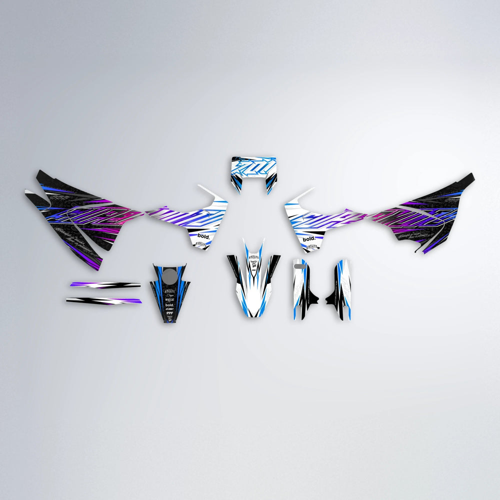 DEEPE V2 Husqvarna 701 graphics kit parts layout in Blue Purple Fade