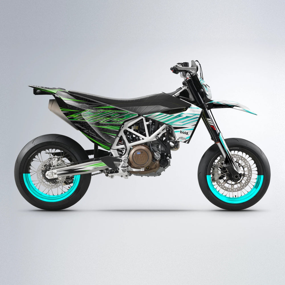 DEEPE V2 Husqvarna 701 supermoto graphics kit in Cyan & Green