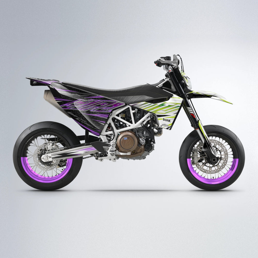 DEEPE V2 Husqvarna 701 supermoto graphics kit in Purple & Yellow