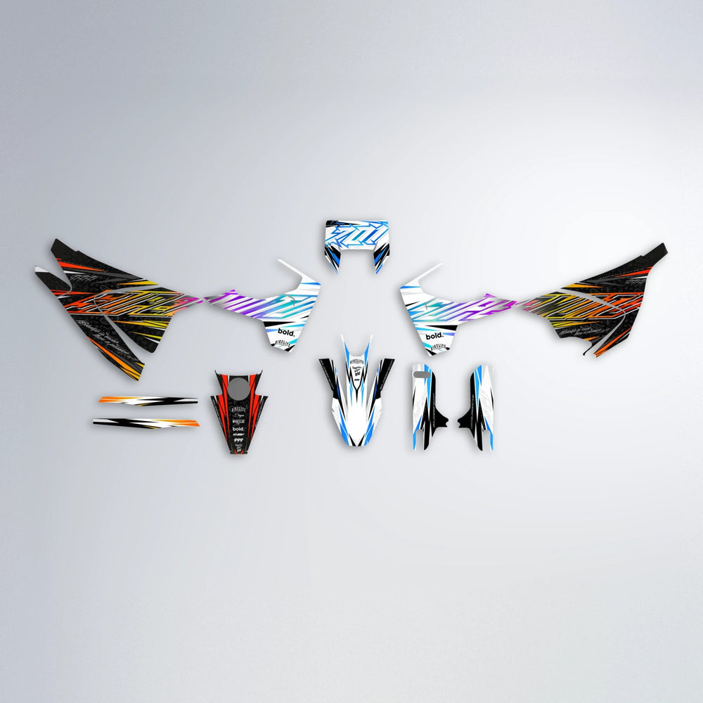 DEEPE V2 Husqvarna 701 graphics kit parts layout in Sunset Fade