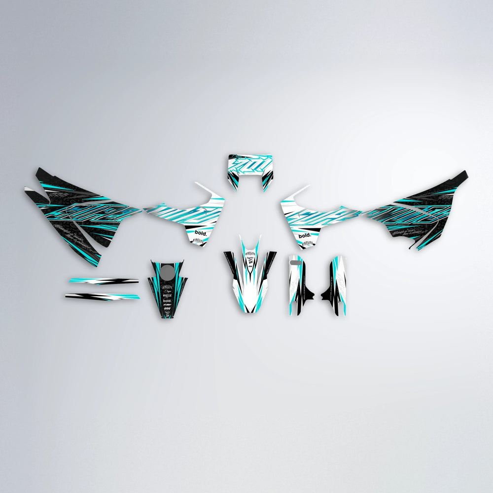 DEEPE V2 Husqvarna 701 graphics kit parts layout in Teal