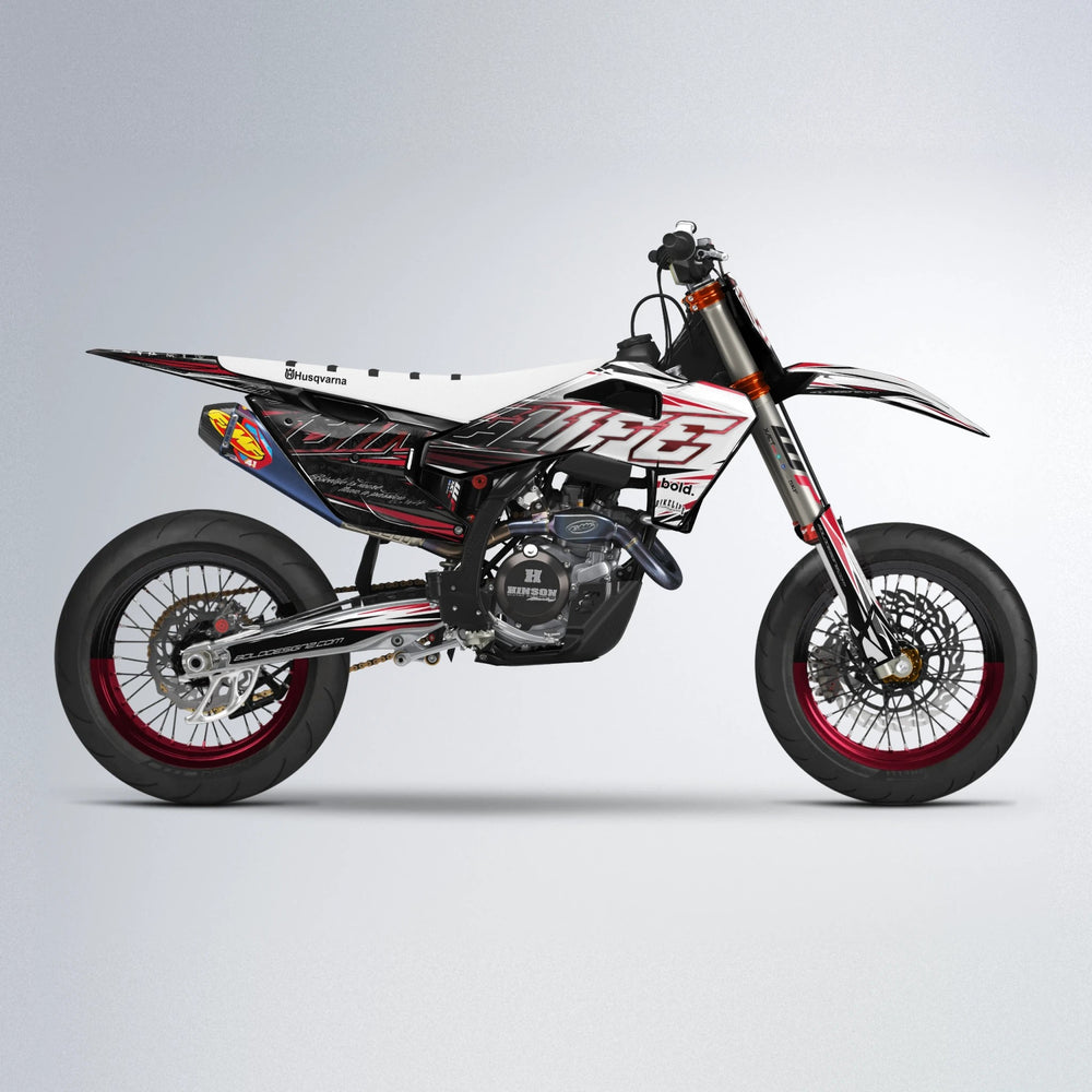DEEPE V2 Husqvarna FE/TE supermoto graphics kit in Black & Red