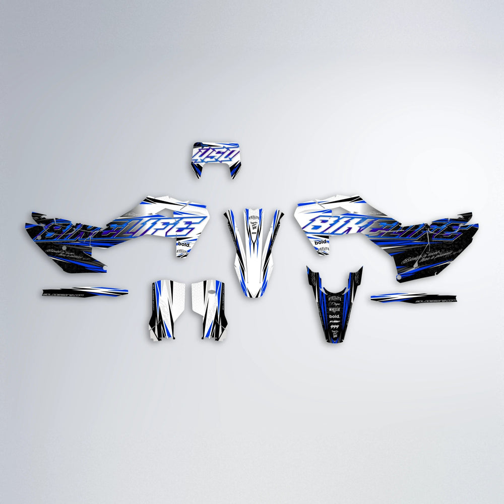 DEEPE V2 Husqvarna FE/TE graphics kit parts layout in Blue
