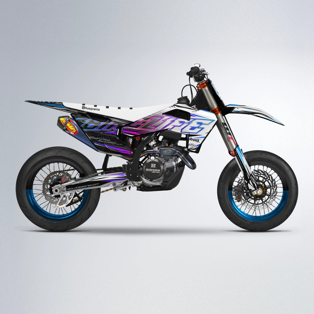 DEEPE V2 Husqvarna FE/TE supermoto graphics kit in Blue Purple Fade