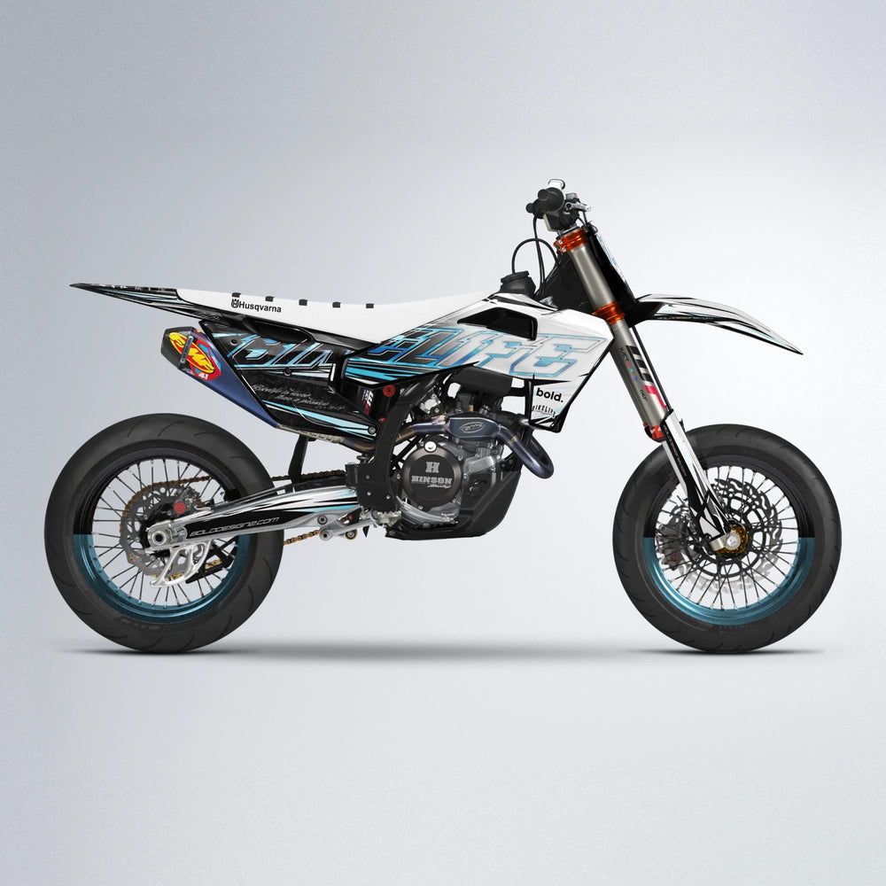 DEEPE V2 Husqvarna FE/TE supermoto graphics kit in Light Blue & White