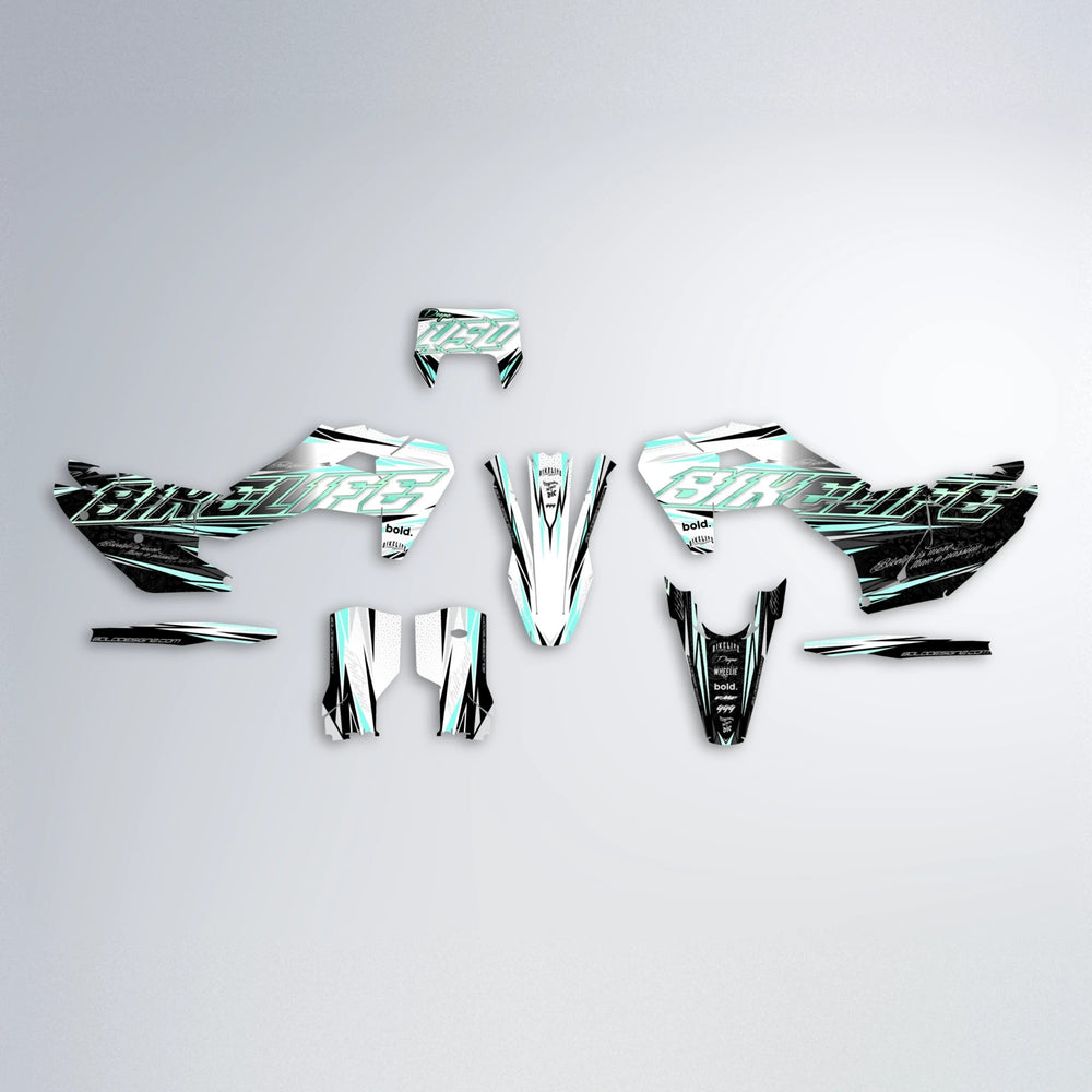 DEEPE V2 Husqvarna FE/TE graphics kit parts layout in Mint