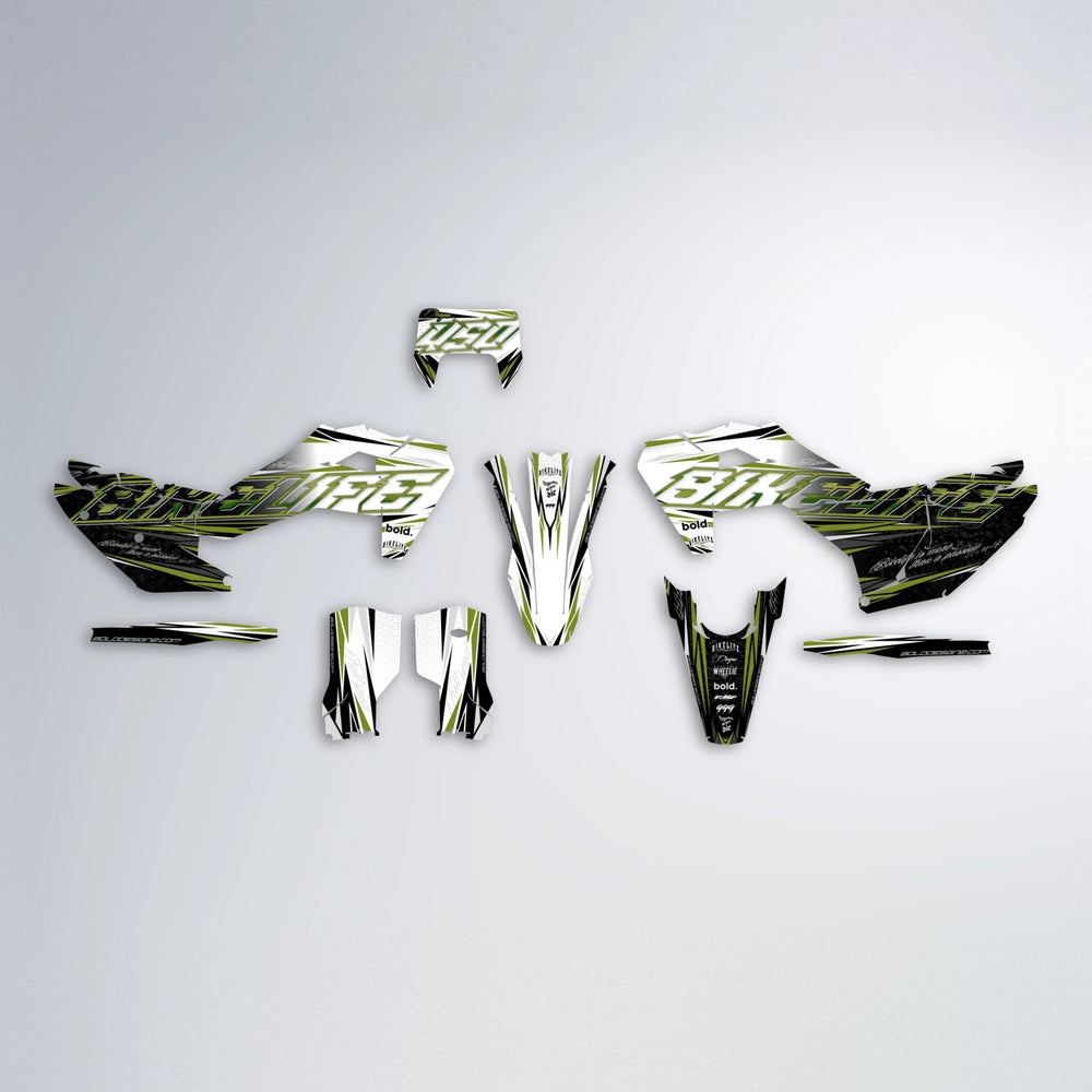 DEEPE V2 Husqvarna FE/TE graphics kit parts layout in Olive