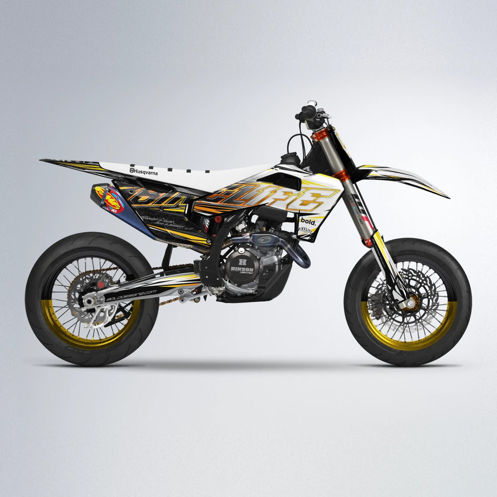 DEEPE V2 Husqvarna FE/TE supermoto graphics kit in Orange & Yellow