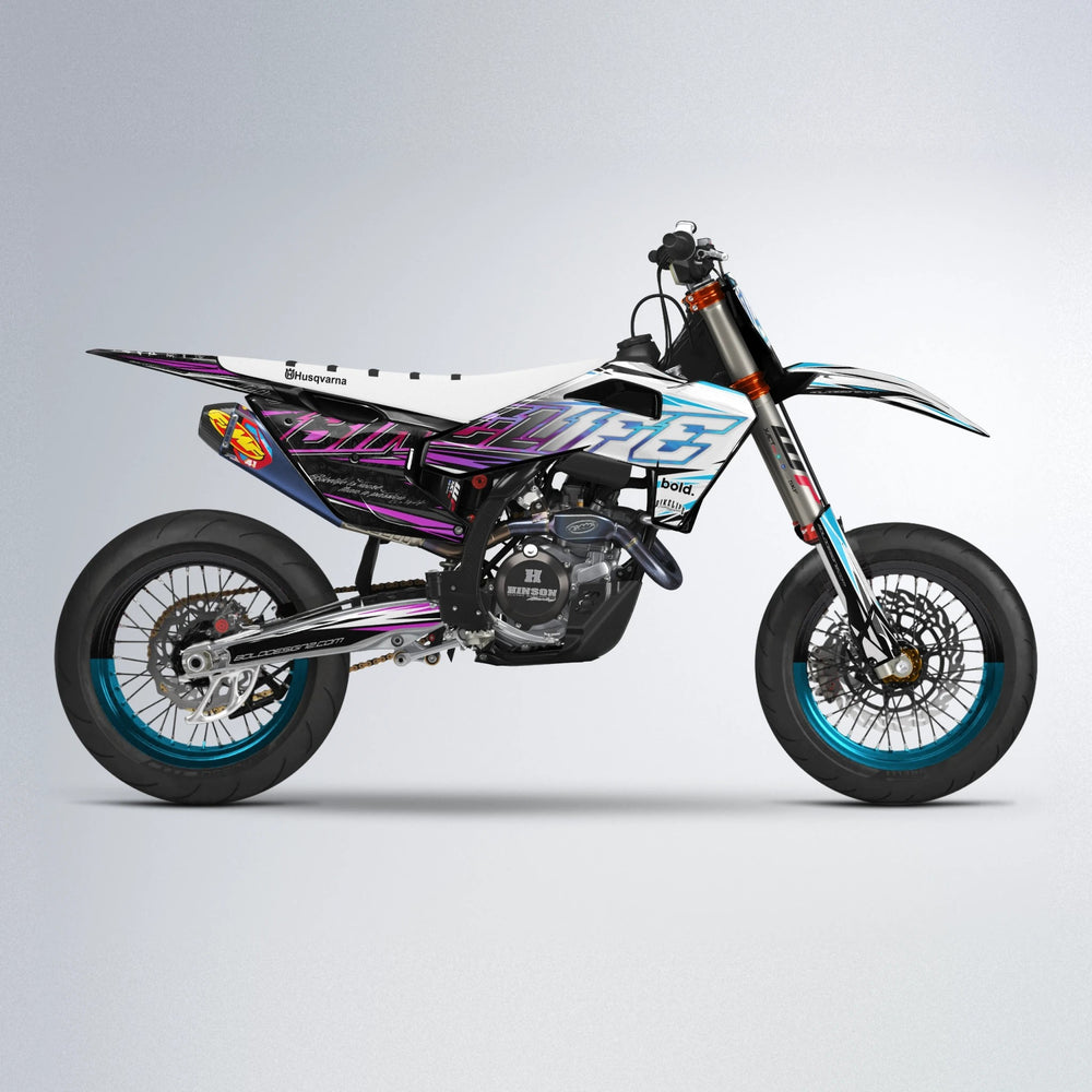 DEEPE V2 Husqvarna FE/TE supermoto graphics kit in Pink & Light Blue