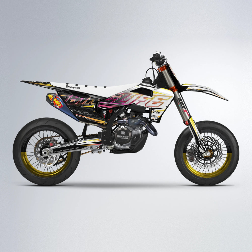 DEEPE V2 Husqvarna FE/TE supermoto graphics kit in Pink & Yellow