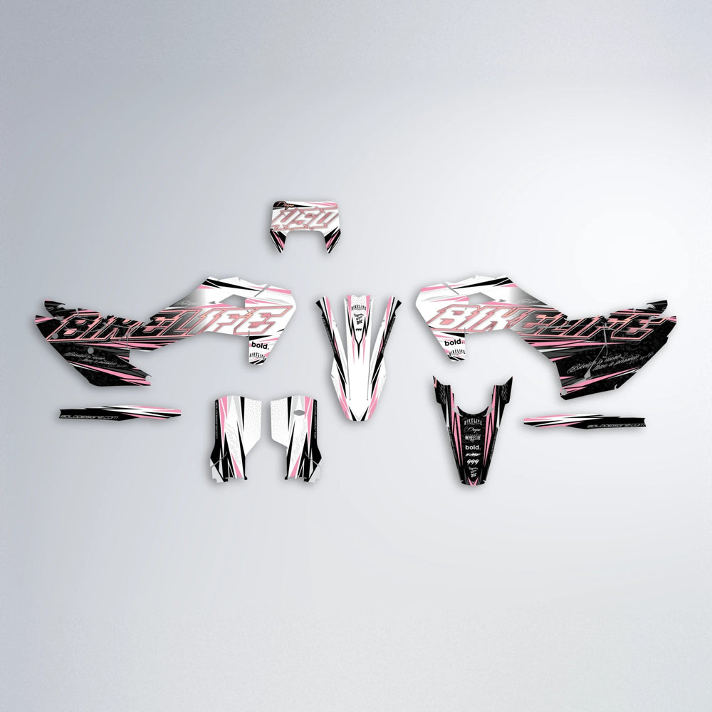 DEEPE V2 Husqvarna FE/TE graphics kit parts layout in Sakura Pink
