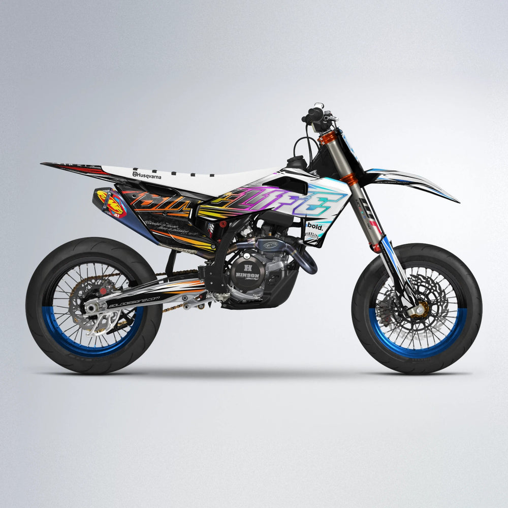 DEEPE V2 Husqvarna FE/TE supermoto graphics kit in Sunset Fade