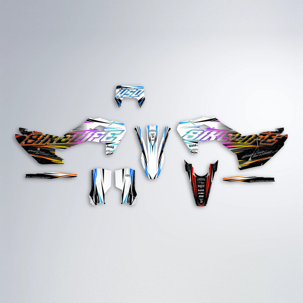 DEEPE V2 Husqvarna FE/TE graphics kit parts layout in Sunset Fade