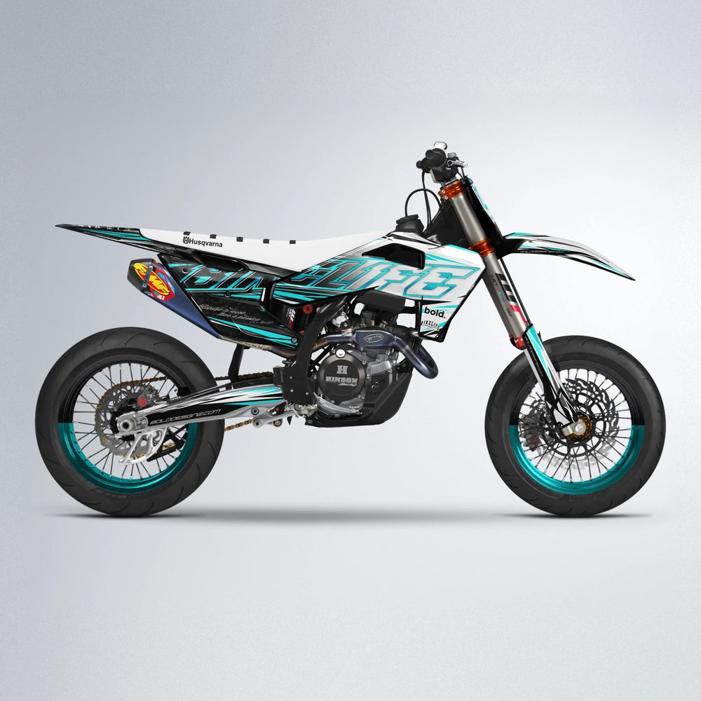 DEEPE V2 Husqvarna FE/TE supermoto graphics kit in Teal
