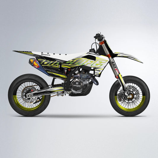 DEEPE V2 Husqvarna FE/TE supermoto graphics kit in Yellow