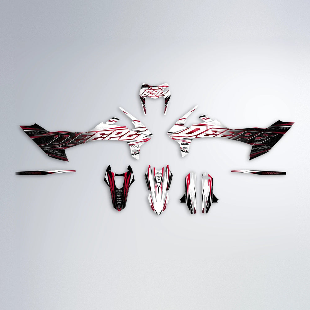DEEPE V2 KTM SMC 690 graphics kit parts layout in Black & Red
