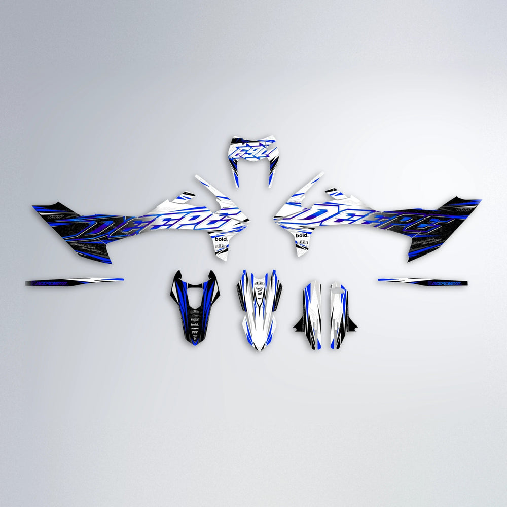 DEEPE V2 KTM SMC 690 graphics kit parts layout in Blue
