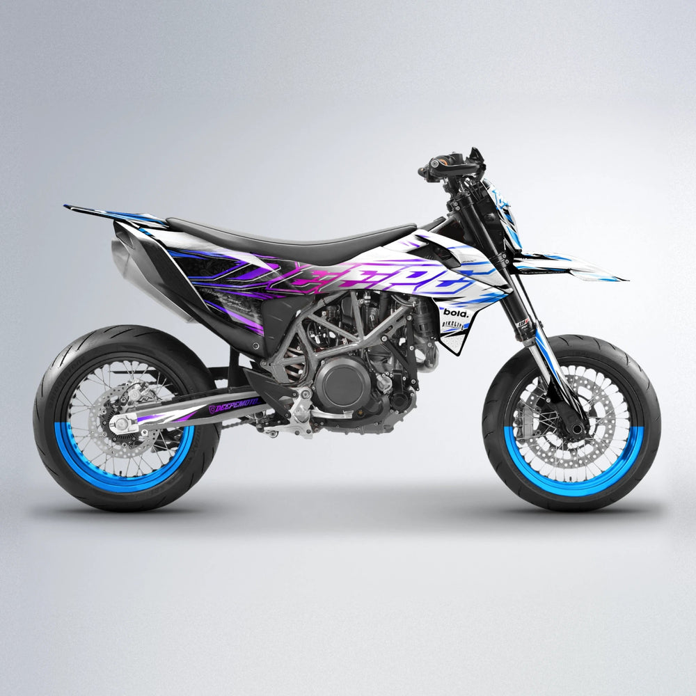 DEEPE V2 KTM SMC 690 supermoto graphics kit in Blue Purple Fade