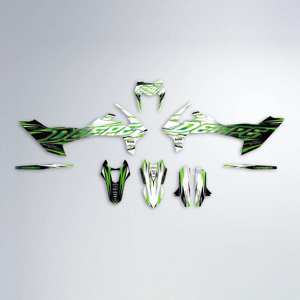 DEEPE V2 KTM SMC 690 graphics kit parts layout in Green