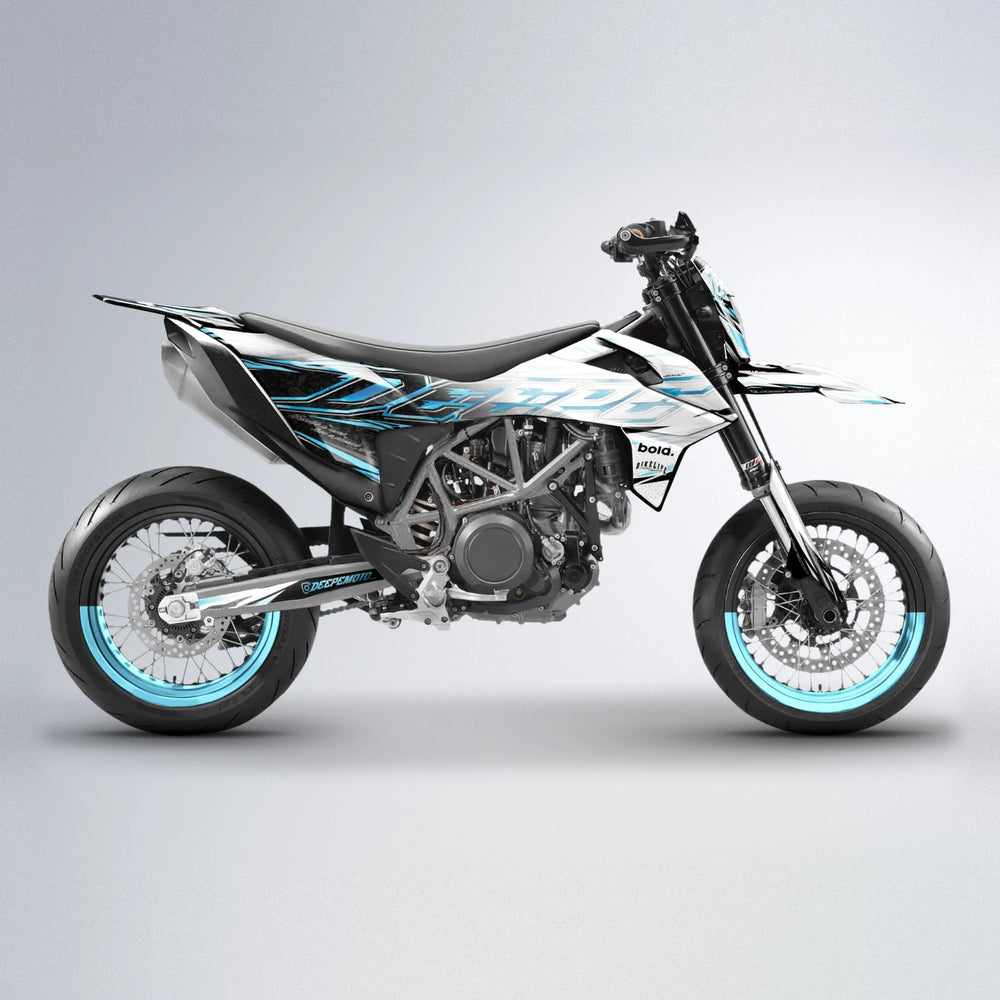 DEEPE V2 KTM SMC 690 supermoto graphics kit in Light Blue & White