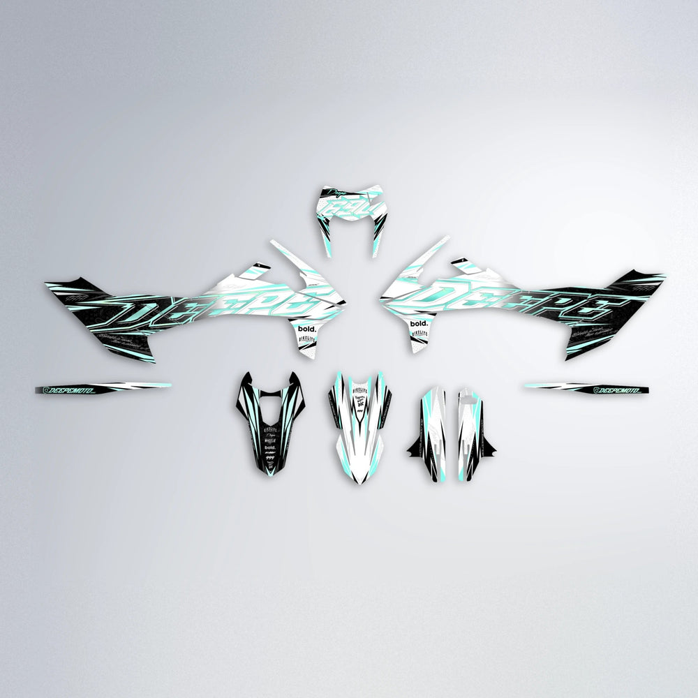DEEPE V2 KTM SMC 690 graphics kit parts layout in Mint