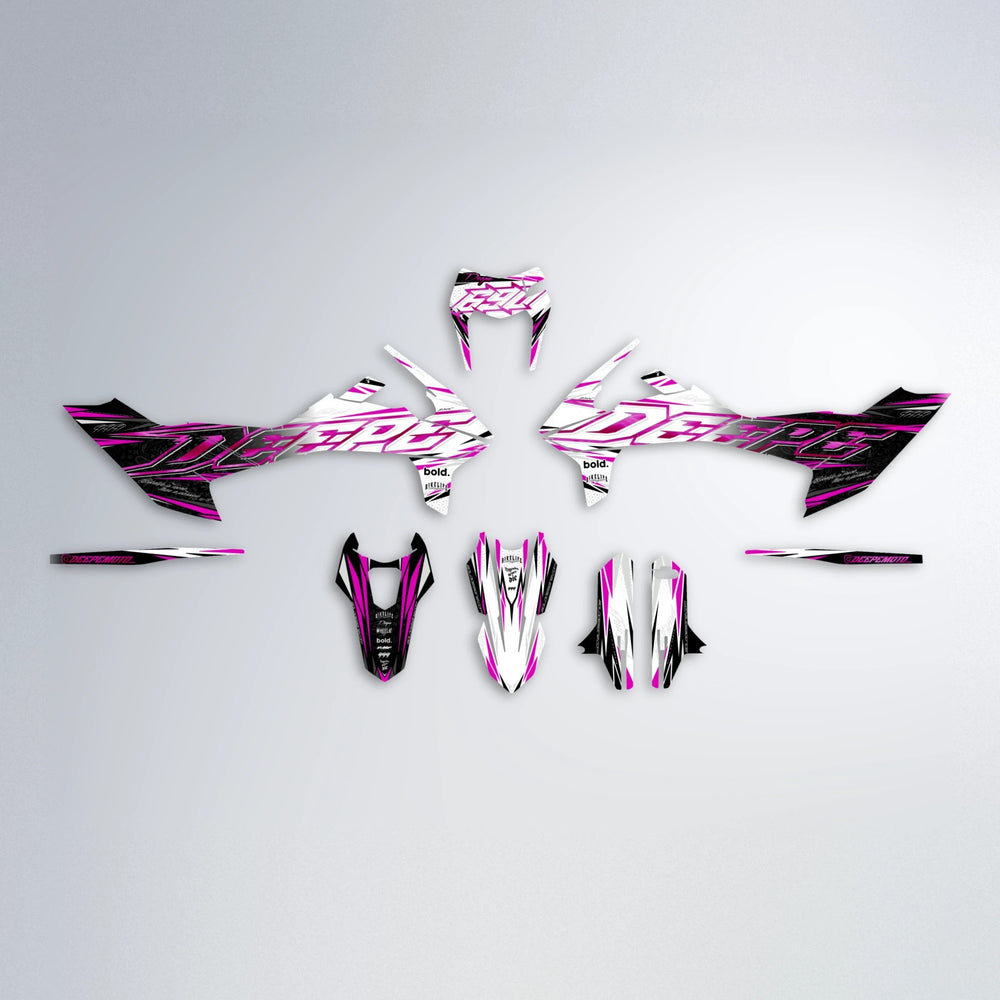 DEEPE V2 KTM SMC 690 graphics kit parts layout in Pink