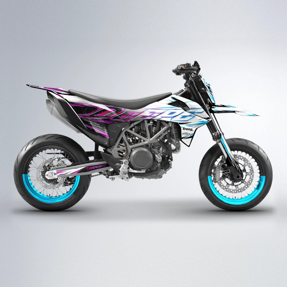 DEEPE V2 KTM SMC 690 supermoto graphics kit in Pink & Light Blue