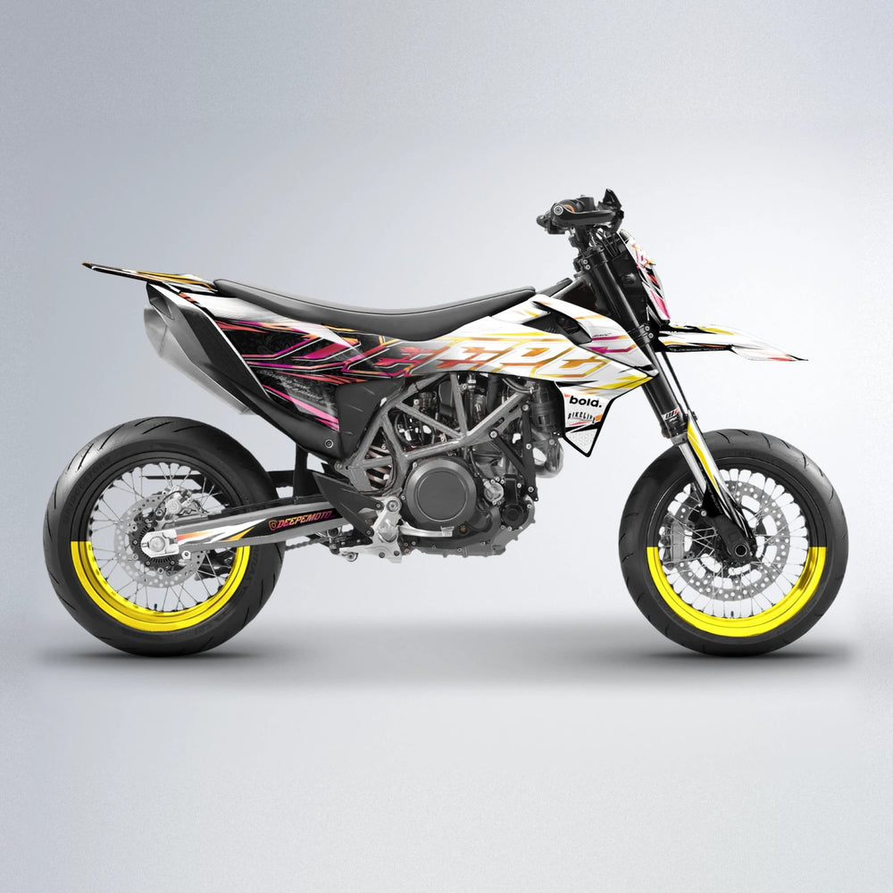 DEEPE V2 KTM SMC 690 supermoto graphics kit in Pink & Yellow
