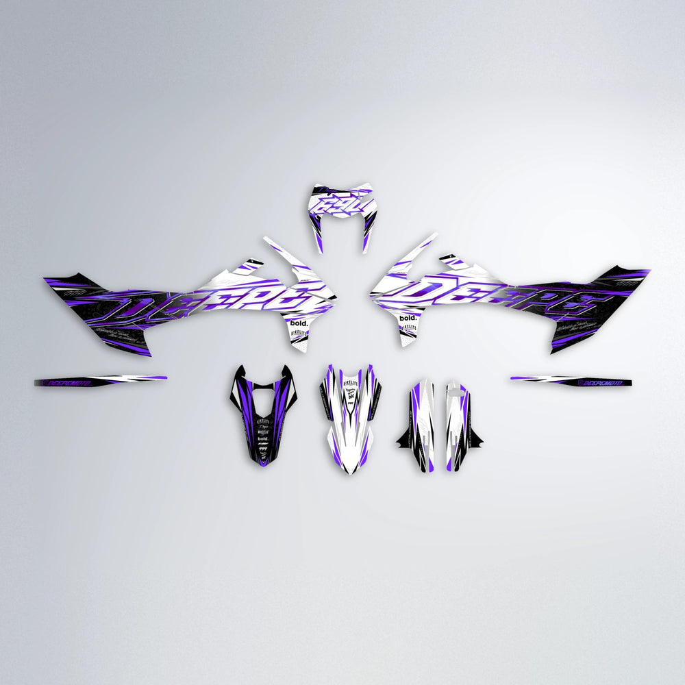 DEEPE V2 KTM SMC 690 graphics kit parts layout in Purple
