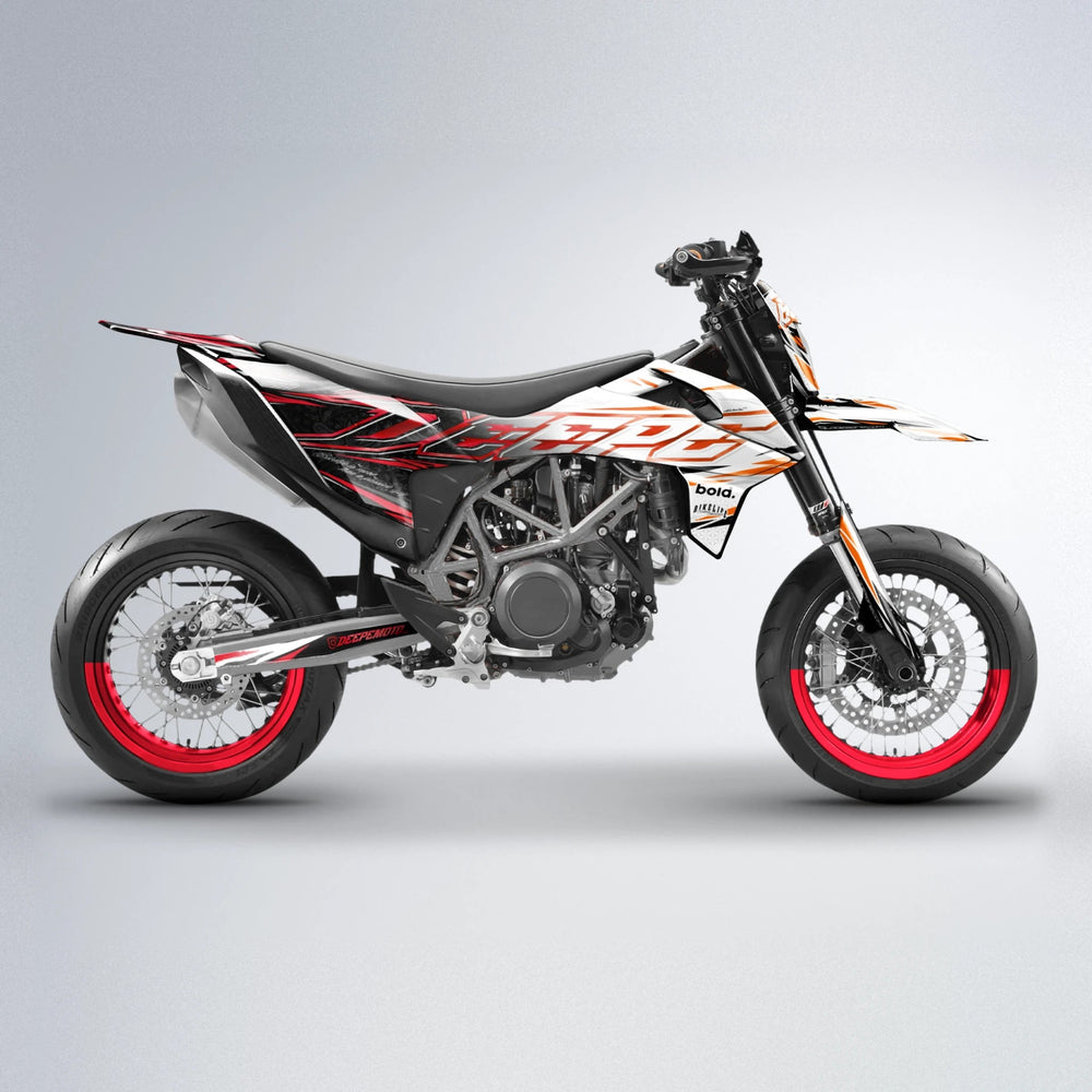 DEEPE V2 KTM SMC 690 supermoto graphics kit in Red & Orange