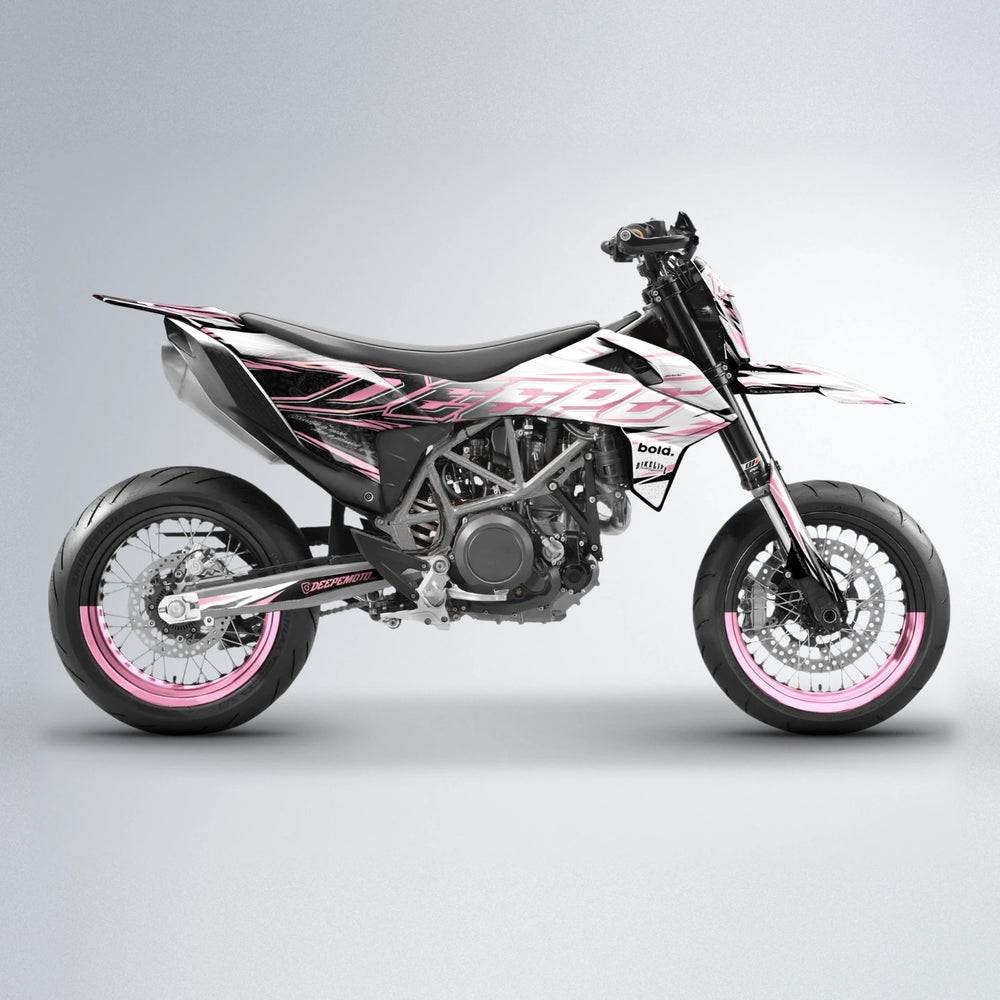 DEEPE V2 KTM SMC 690 supermoto graphics kit in Sakura Pink