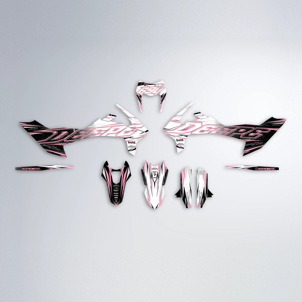 DEEPE V2 KTM SMC 690 graphics kit parts layout in Sakura Pink