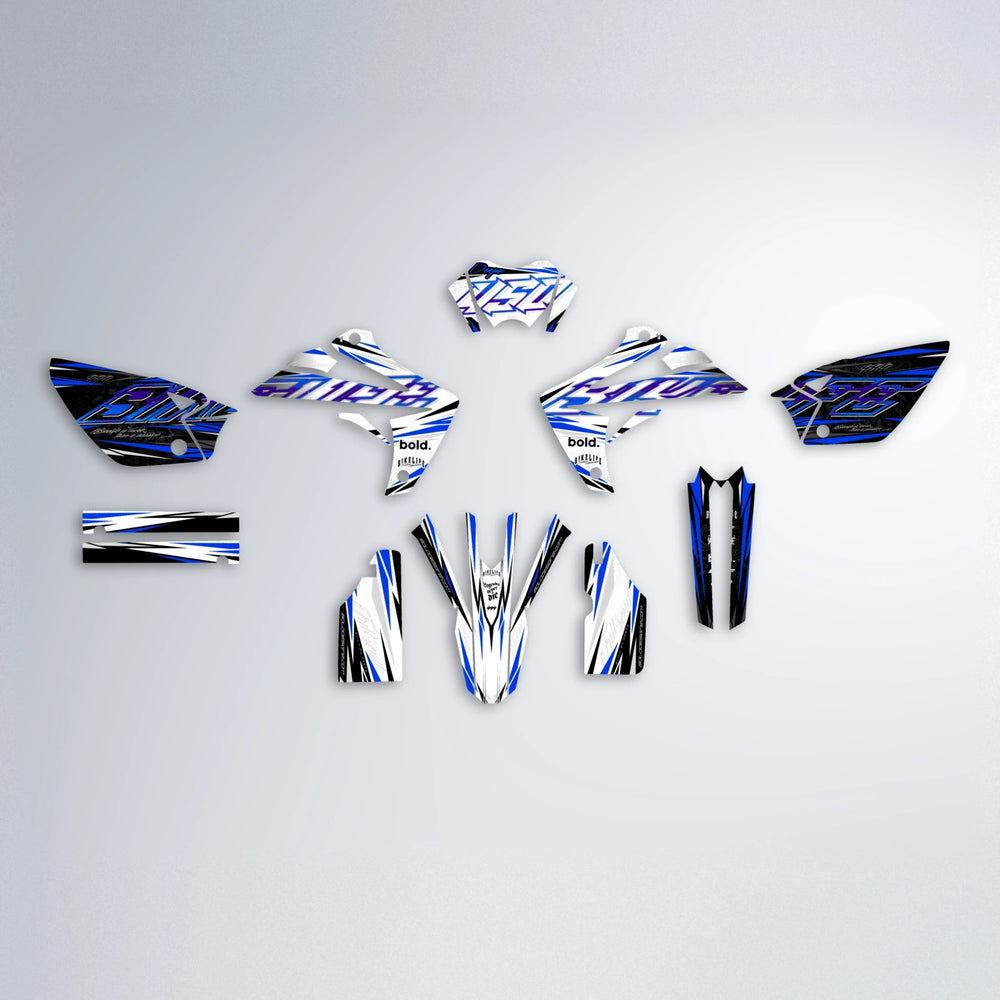 DEEPE V2 Rieju MRT graphics kit parts layout in Blue