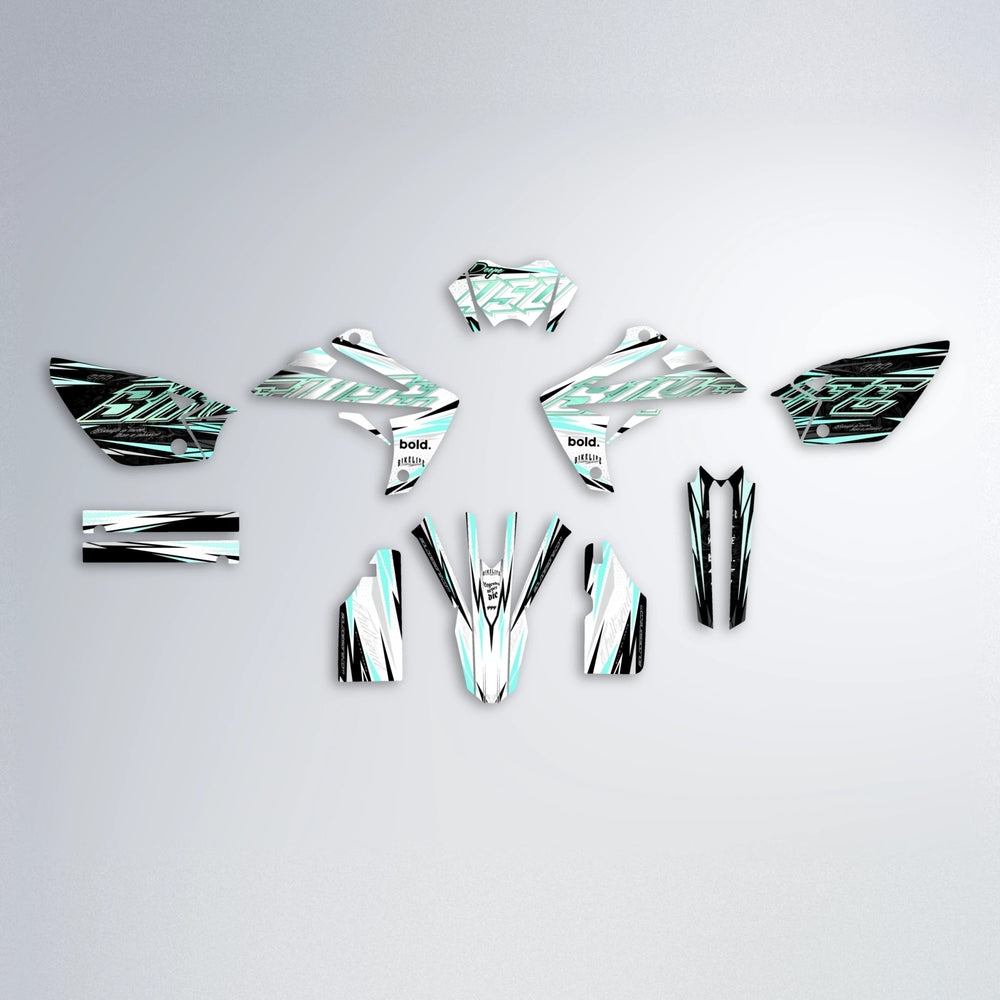DEEPE V2 Rieju MRT graphics kit parts layout in Mint